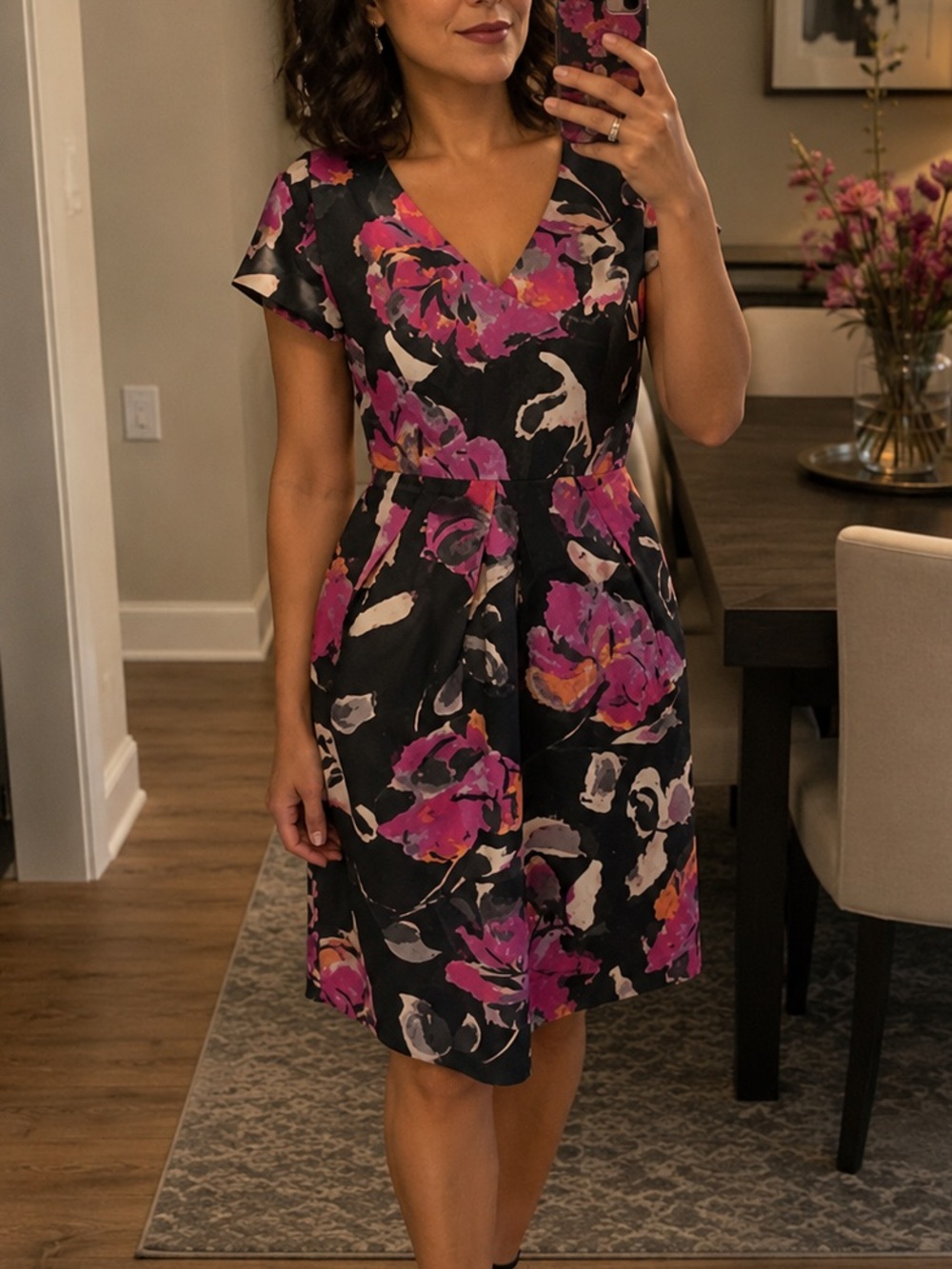 Banana Republic Flowered Pink Dress- size 6